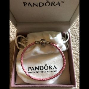 Pink leather pandora bracelet